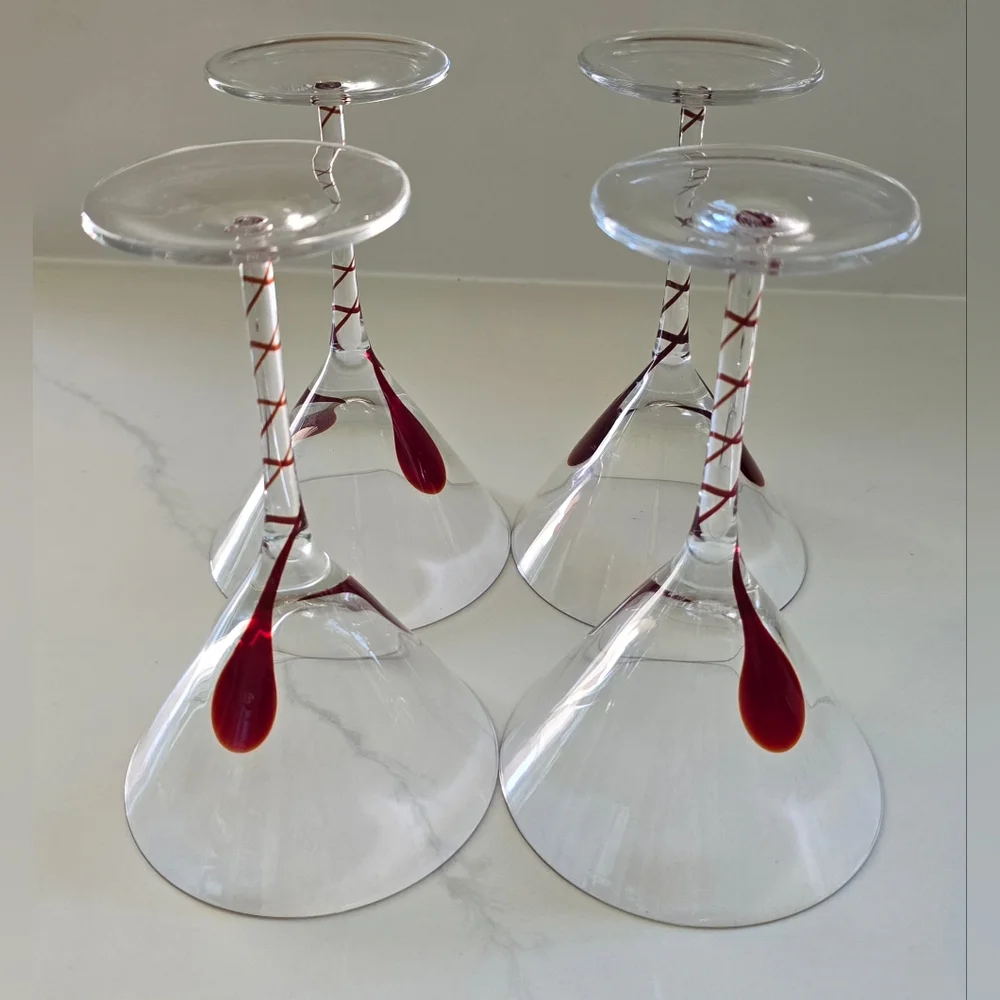 Vintage Discontinued Pier 1 Drip Drop Martini Glasses Hand‎ Blown Set Of Four
